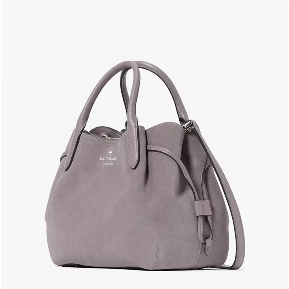 NWT Kate Spade NY â ď¸ Dumpling Suede Small Satchel Gray Leather Hare Grey New - Picture 3 of 13
